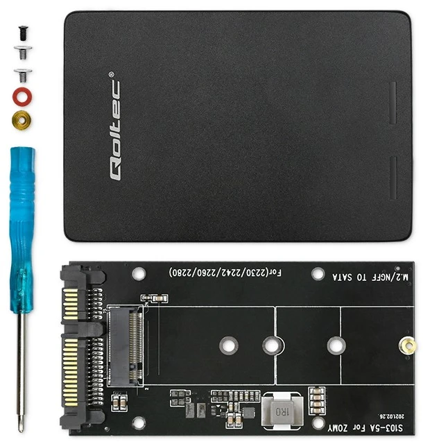 Qoltec Aliuminis adapteris M.2 SSD SATA NGFF į SATA III 2TB juodas