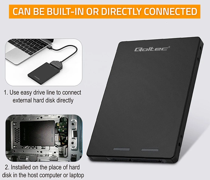 Qoltec Aliuminis adapteris M.2 SSD SATA NGFF į SATA III 2TB juodas