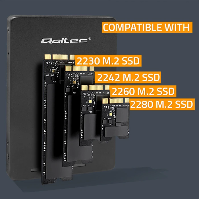 Qoltec Aliuminis adapteris M.2 SSD SATA NGFF į SATA III 2TB juodas