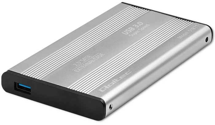 Išorinio kietojo disko dėklas Aliuminio korpusas diskų kišenė skirtas diskams HDD SSD 25" Sata3 USB 3.0 sidabrinis Qoltec