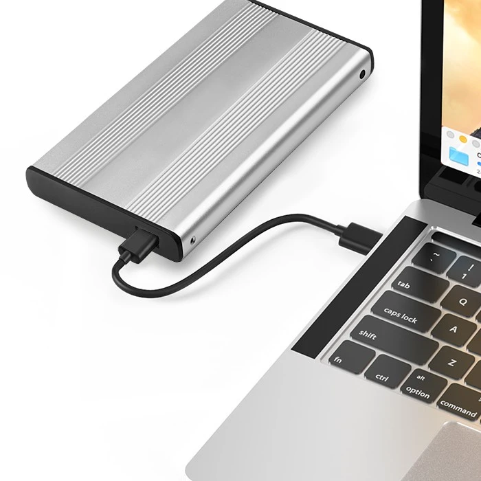 Išorinio kietojo disko dėklas Aliuminio korpusas diskų kišenė skirtas diskams HDD SSD 25" Sata3 USB 3.0 sidabrinis Qoltec