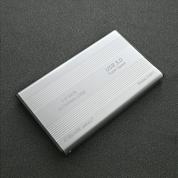 Išorinio kietojo disko dėklas Aliuminio korpusas diskų kišenė skirtas diskams HDD SSD 25" Sata3 USB 3.0 sidabrinis Qoltec