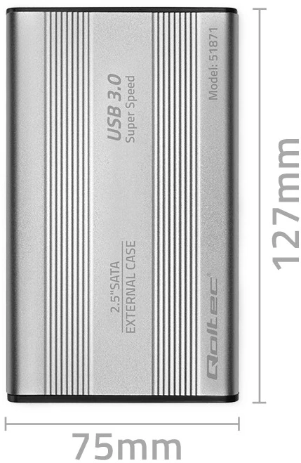 Išorinio kietojo disko dėklas Aliuminio korpusas diskų kišenė skirtas diskams HDD SSD 25" Sata3 USB 3.0 sidabrinis Qoltec