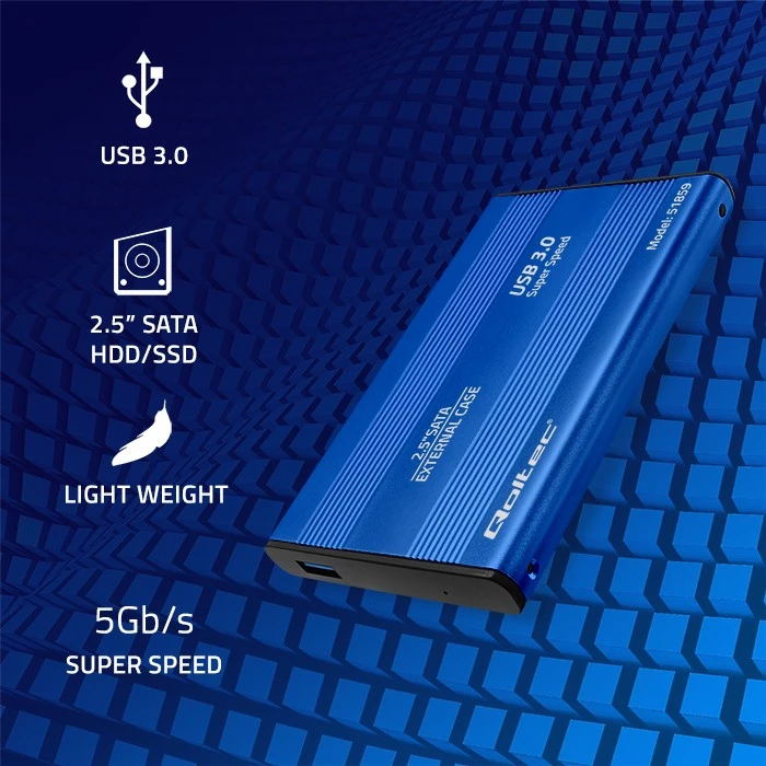 QOLTEC išorinio kietojo disko dėklas HDD/SSD 2.5" SATA3 USB 3.0 Mėlyna