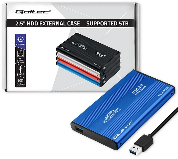 QOLTEC išorinio kietojo disko dėklas HDD/SSD 2.5" SATA3 USB 3.0 Mėlyna