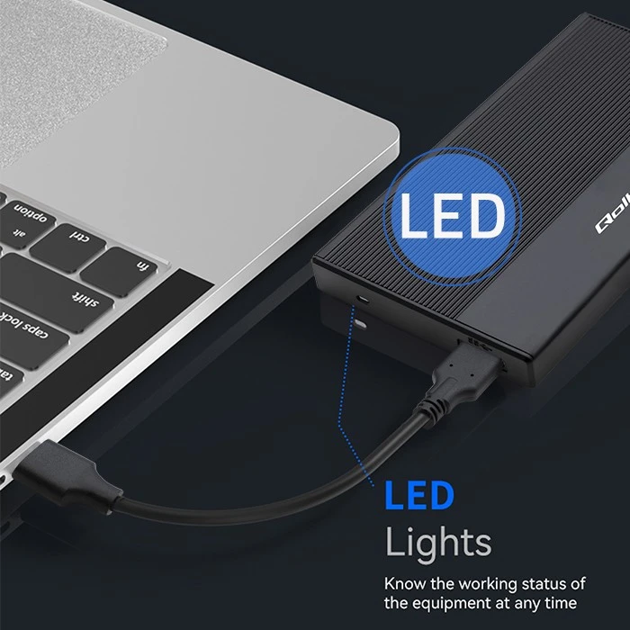 Išorinio kietojo disko dėklas Aliumininis korpusas skirtas diskams SSD HDD 25" sata USB 3.0 itin greitas 5 Gb/s 2 TB juodas Qoltec