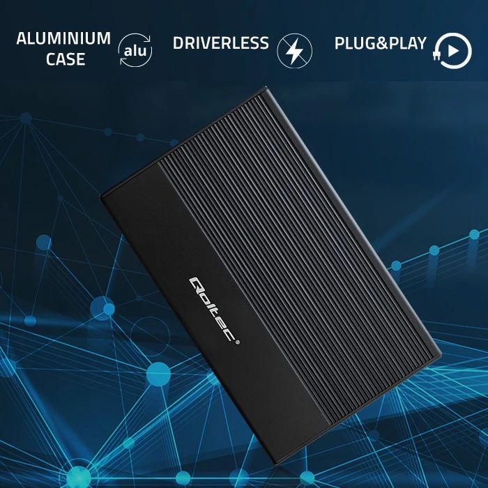Išorinio kietojo disko dėklas Aliumininis korpusas skirtas diskams SSD HDD 25" sata USB 3.0 itin greitas 5 Gb/s 2 TB juodas Qoltec