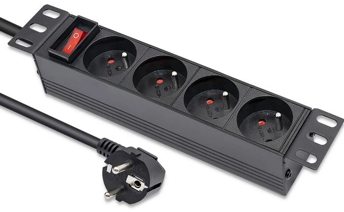 Qoltec Aliuminis maitinimo ilgintuvas RACK 10'' 1U 16A 4xFRENCH 1.8m