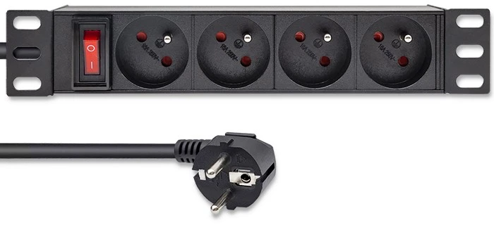Qoltec Aliuminis maitinimo ilgintuvas RACK 10'' 1U 16A 4xFRENCH 1.8m