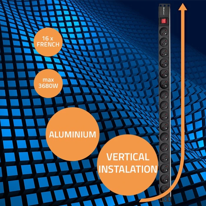 Aliumininis maitinimo juostelė pdu skirtas stovo 16a 16 x prancūzų vertikalus 18 m Qoltec