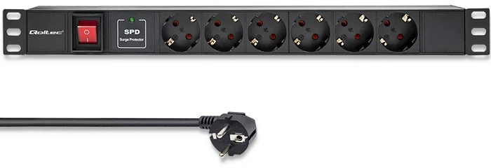 Aliuminis maitinimo juostelė šaltinis skirtoji 19'' 1u 16a 6xschuko 1.8m Qoltec