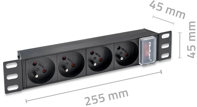 Qoltec Aliuminis maitinimo ilgintuvas RACK 10'' 1U 16A 4xFRENCH 1.8m