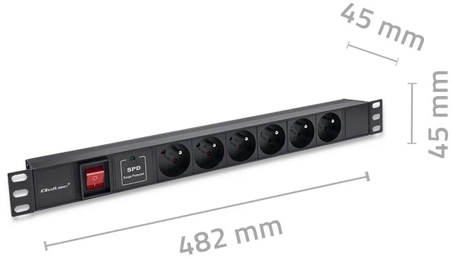 Aliumininis maitinimo juostelė šaltinis skirtoji 19'' 1u 16a 6xfrench 18 m Qoltec