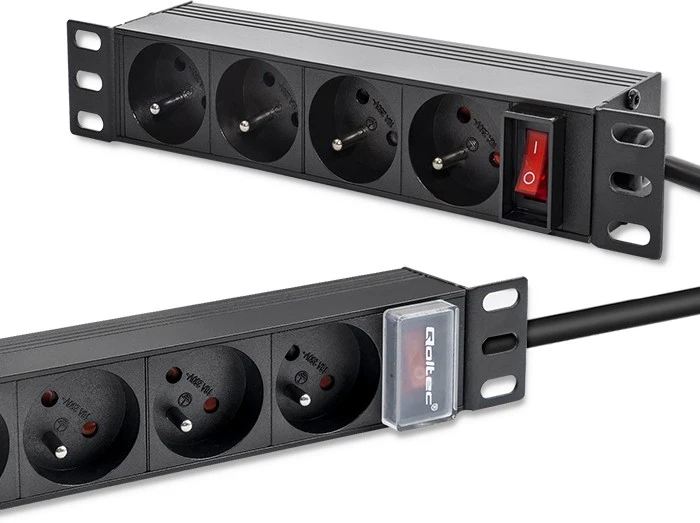 Qoltec Aliuminis maitinimo ilgintuvas RACK 10'' 1U 16A 4xFRENCH 1.8m