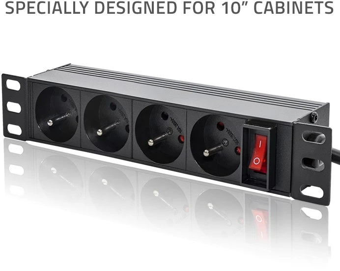 Qoltec Aliuminis maitinimo ilgintuvas RACK 10'' 1U 16A 4xFRENCH 1.8m