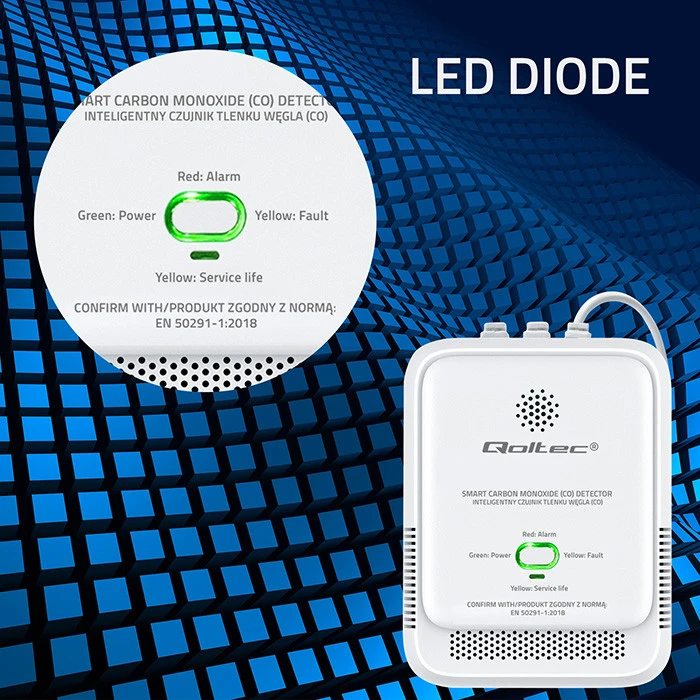 Qoltec 52576 Carbon monoxide sensor | CO detector | alarm 85dB | LED