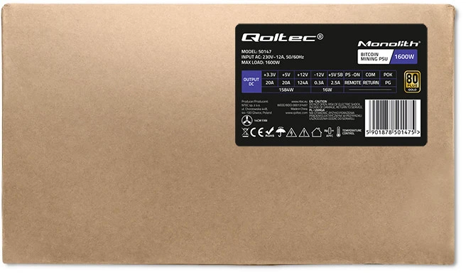 QOLTEC 50147 ATX maitinimo šaltinis 1600W 80 Plus Gold Bitcoin Miner