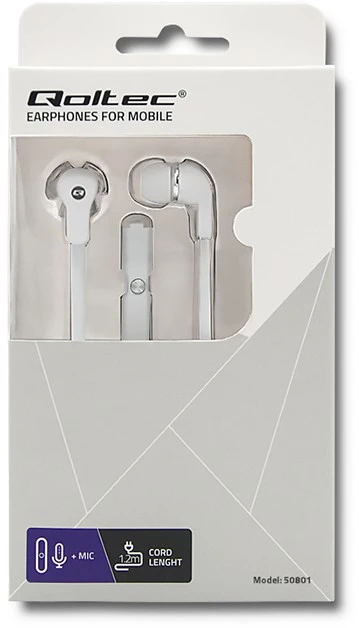 QOLTEC 50801 Qoltec Įstatomos į ausis ausinės su mikrofonu Baltas
