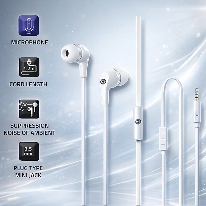 QOLTEC 50801 Qoltec Įstatomos į ausis ausinės su mikrofonu Baltas