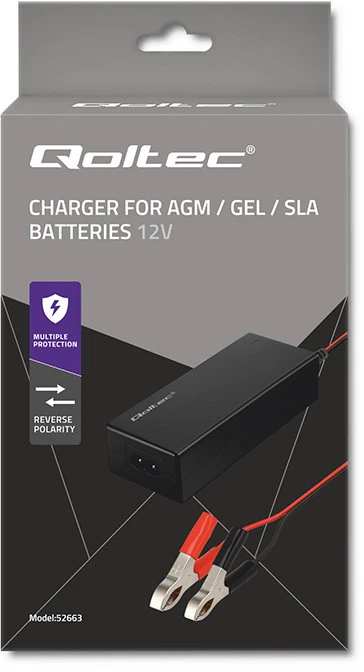 Qoltec automatinis 12V 2A įkroviklis AGM GEL baterijoms su LED ir 1.8m kabeliu