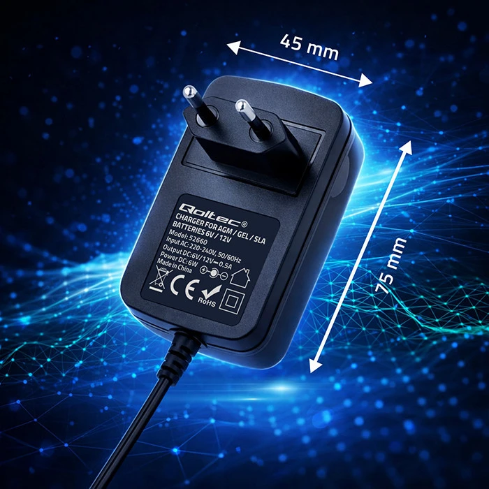 Qoltec Automatinis įkroviklis AGM GEL baterijoms 6V/12V 6W 5.5x2.1 1.8m kabelis