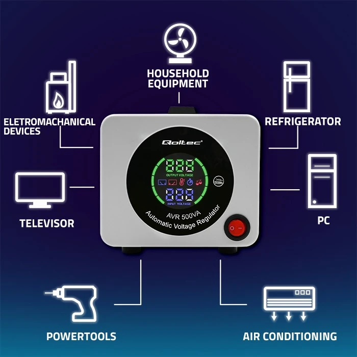 QOLTEC 50722 Automatic Voltage Stabilizer AVR 500VA