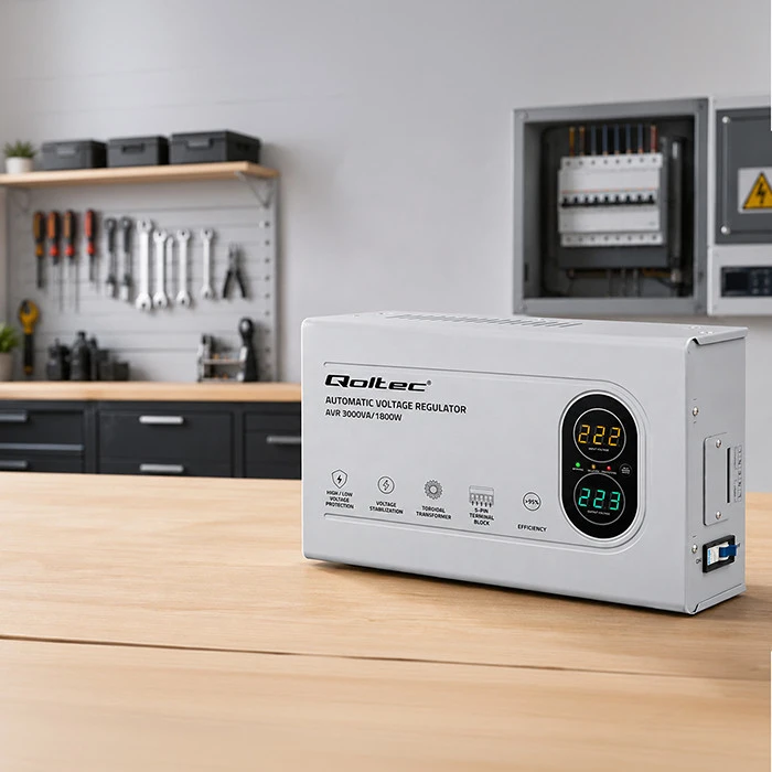 Qoltec automatinis įtampos stabilizatorius AVR 3000VA 1800W kompaktiškas toroidinis transformatorius