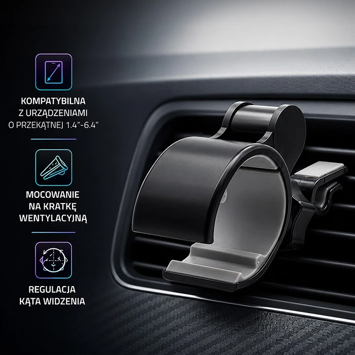 QOLTEC 51210 Universalus Reguliuojamas automobilinis laikiklis išmaniajam telefonui 1.4-6.4