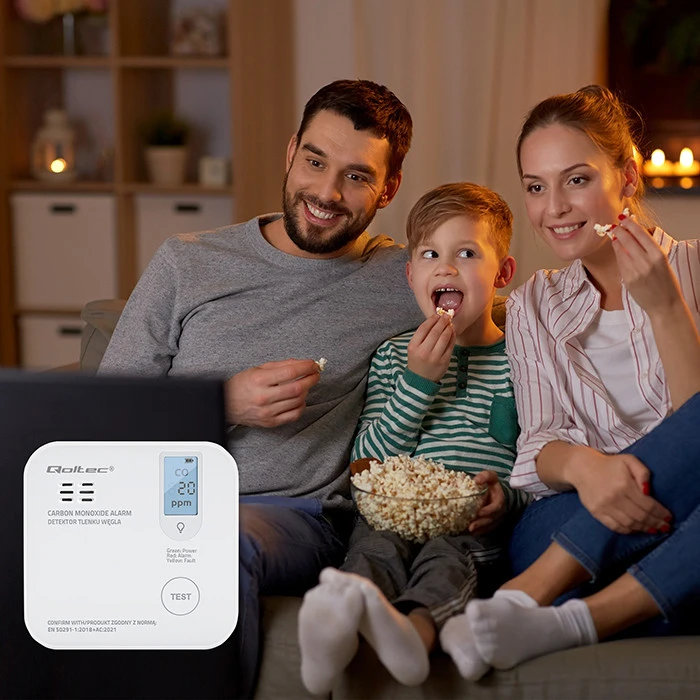 Qoltec 52577 belaidis anglies monoksido (CO) jutiklis su baterija | jutiklio tarnavimo laikas 10 metų | signalizacija 85dB | LED