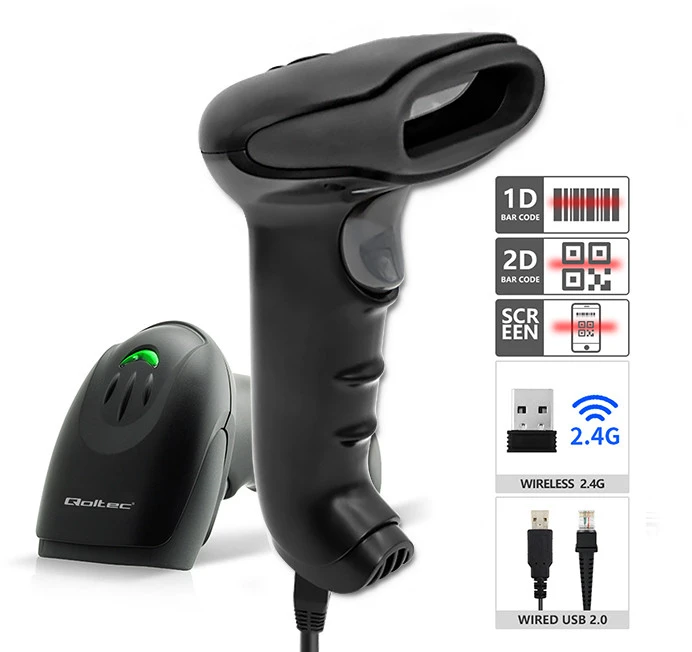 QOLTEC 50868 Barcode scanner 1D 2D Juodas