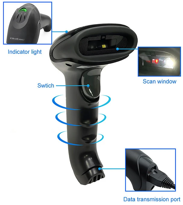 QOLTEC 50868 Barcode scanner 1D 2D Juodas