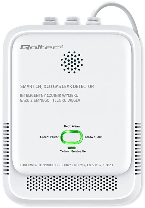 „Qoltec“ sertifikuotas gamtinių dujų ir anglies monoksido (CO) nuotėkio jutiklis | CH4 CO detektorius | 5 metų jutiklio tarnavimo laikas | 85 dB signalizacija | LED