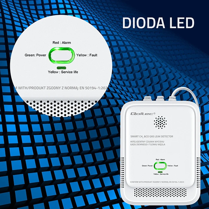 „Qoltec“ sertifikuotas gamtinių dujų ir anglies monoksido (CO) nuotėkio jutiklis | CH4 CO detektorius | 5 metų jutiklio tarnavimo laikas | 85 dB signalizacija | LED