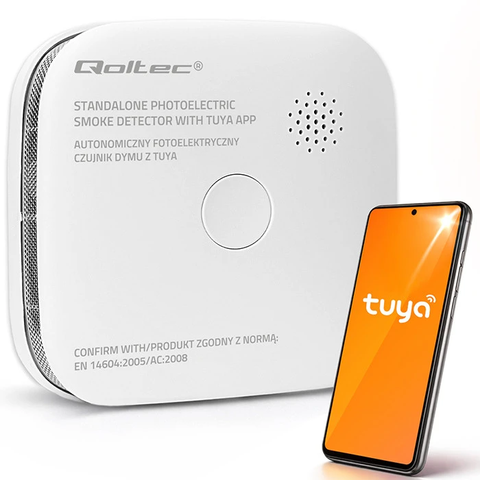 Qoltec 52579 belaidis dūmų detektorius su baterija | Tuya | Wi-Fi | jutiklio tarnavimo laikas 10 metų | signalizacija 85dB | LED