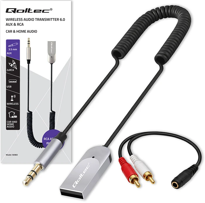 Qoltec Belaidis garso imtuvo adapteris Bluetooth 6.0 2xRCA AUX 3.5mm USB mikrofonas