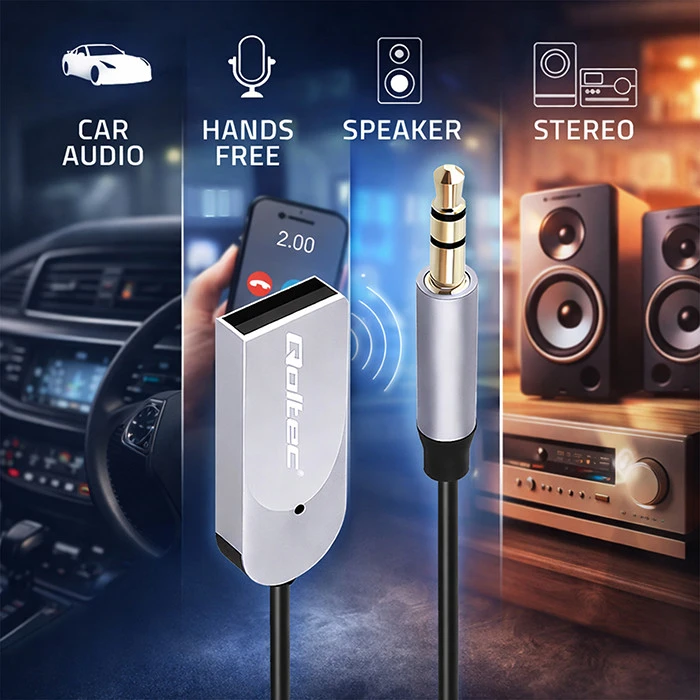 Qoltec Belaidis garso imtuvo adapteris Bluetooth 6.0 2xRCA AUX 3.5mm USB mikrofonas