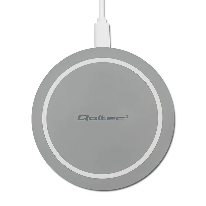 QOLTEC 51840 indukcinio belaidžio įkroviklio žiedas Qualcomm QuickCharge 3.0 10W pilkas