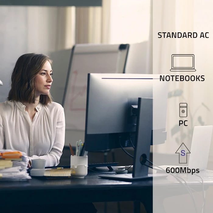 Qoltec 56989 belaidis mini WiFi adapteris | AC standartas | BT 4.0 | USB 2.0 | 600 Mbps