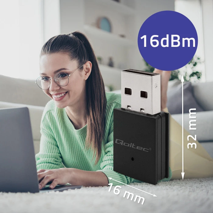 Qoltec 56989 belaidis mini WiFi adapteris | AC standartas | BT 4.0 | USB 2.0 | 600 Mbps