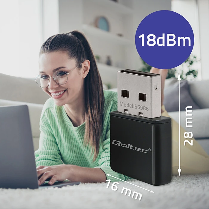 Qoltec 56986 Adapteris NANO WiFi |Standartinis N | USB2.0 | 300 Mbps