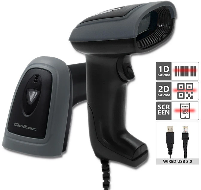 Qoltec 50863 laidinis QR & Brūkšninio kodo skaitytuvas | USB