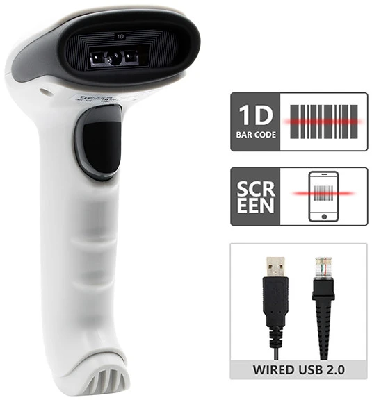 QOLTEC 50865 Brūkšninių kodų skaitytuvas 1D CCD USB Baltas