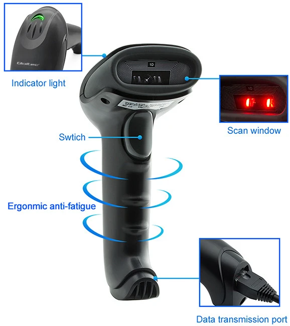 QOLTEC 50866 Barcode scanner 1D CCD USB Juodas