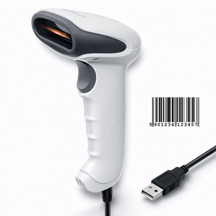 QOLTEC 50865 Brūkšninių kodų skaitytuvas 1D CCD USB Baltas