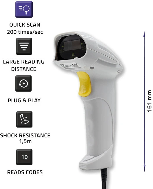 QOLTEC 50877 lazerinis scanner 1D USB Baltas