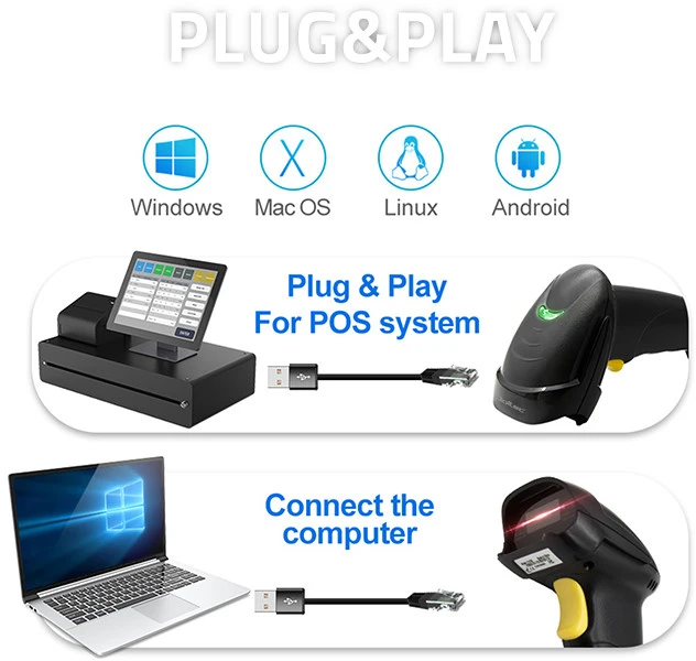 QOLTEC 50876 lazerinis scanner 1D USB Juodas