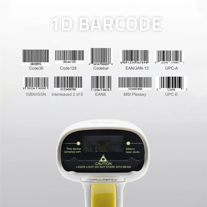 QOLTEC 50877 lazerinis scanner 1D USB Baltas