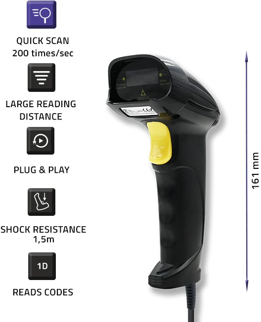 QOLTEC 50876 lazerinis scanner 1D USB Juodas