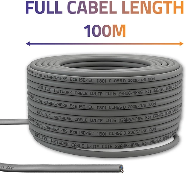 „Qoltec“ kabelis UTP susuktos poros tinklo jungiamasis laidas | Varis / Cu | CAT6 | Didelės spartos 1 Gb/s | LAN | 100 m | rutulinis