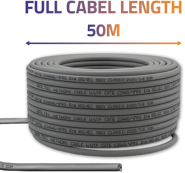 Qoltec CAT6 UTP tinklo kabelis 50m pilkas